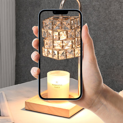 Moderne Luxus Zauberwürfel Diamant Holz Hardware Glas 1-Licht Schmelzwachs Tischlampe für Schlafzimmer 