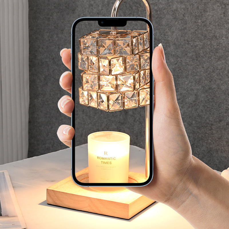 Moderne Luxus Zauberwürfel Diamant Holz Hardware Glas 1-Licht Schmelzwachs Tischlampe für Schlafzimmer 