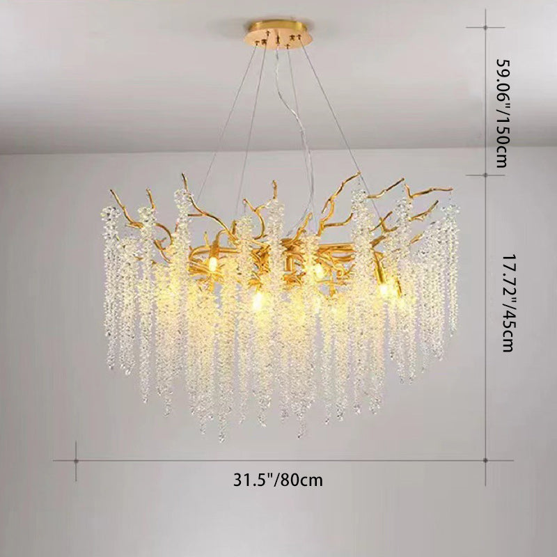 Moderner Luxus-Kronleuchter in Zweigform, rund, Aluminiumkristall, 8/13/15 Lichter, für Wohnzimmer 