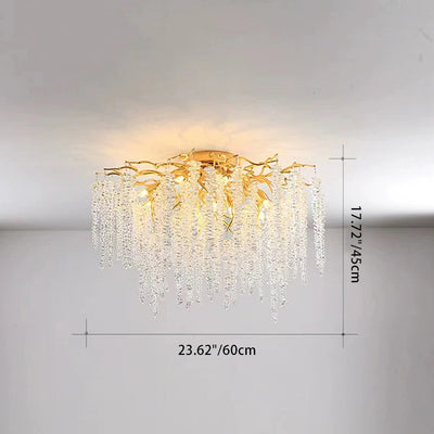 Modern Luxury Twig Shape Round Aluminum Crystal 8/13/15 Light Semi-Flush Mount Ceiling Light For Bedroom