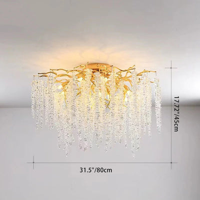 Modern Luxury Twig Shape Round Aluminum Crystal 8/13/15 Light Semi-Flush Mount Ceiling Light For Bedroom