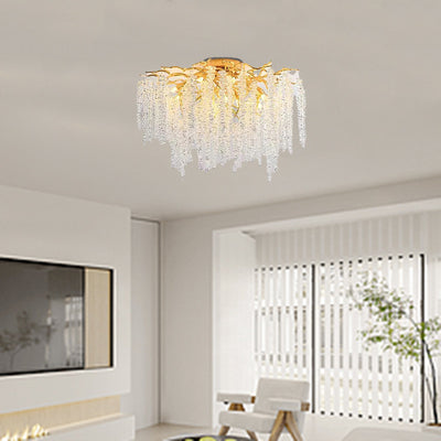 Modern Luxury Twig Shape Round Aluminum Crystal 8/13/15 Light Semi-Flush Mount Ceiling Light For Bedroom