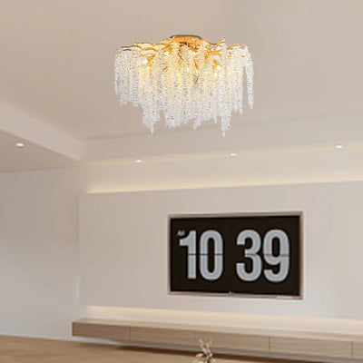 Modern Luxury Twig Shape Round Aluminum Crystal 8/13/15 Light Semi-Flush Mount Ceiling Light For Bedroom