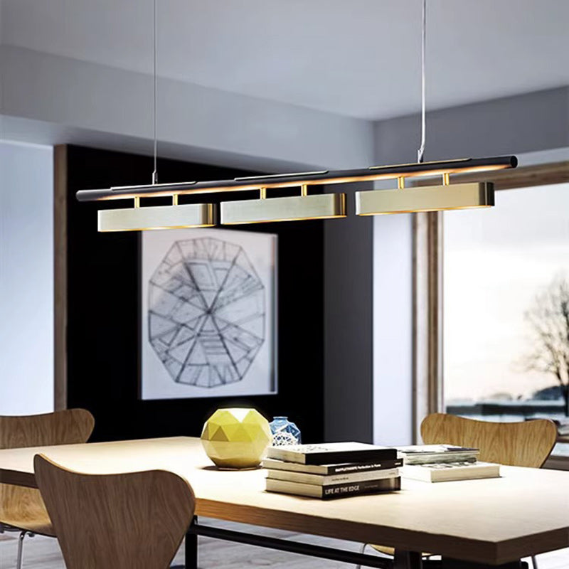 Modern Minimalist Rectangular Linear Stainless Steel LED Island Light Chandelier For Dining Room