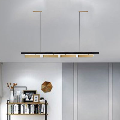 Modern Minimalist Rectangular Linear Stainless Steel LED Island Light Chandelier For Dining Room