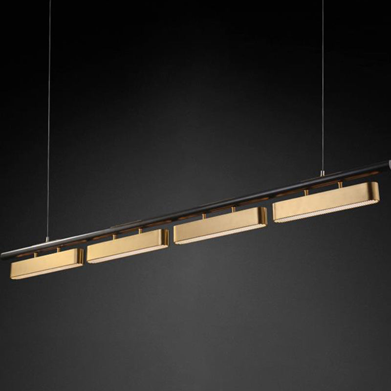 Modern Minimalist Rectangular Linear Stainless Steel LED Island Light Chandelier For Dining Room