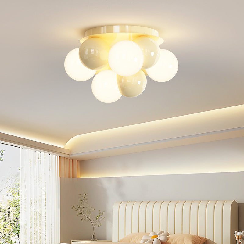 Contemporary Scandinavian Cream Bubble Round Ball Dome Iron 5-Light Semi-Flush Mount Ceiling Light For Bedroom