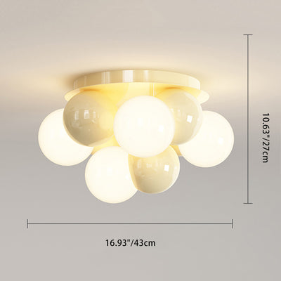 Contemporary Scandinavian Cream Bubble Round Ball Dome Iron 5-Light Semi-Flush Mount Ceiling Light For Bedroom