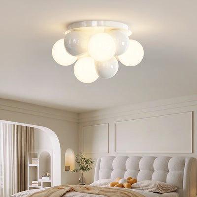 Contemporary Scandinavian Cream Bubble Round Ball Dome Iron 5-Light Semi-Flush Mount Ceiling Light For Bedroom