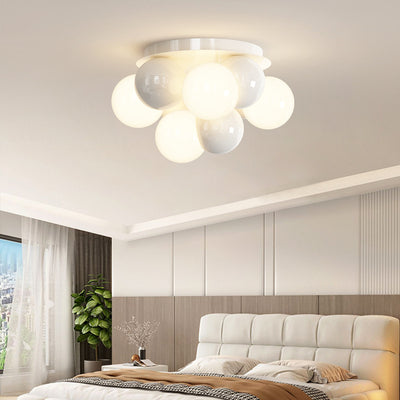 Contemporary Scandinavian Cream Bubble Round Ball Dome Iron 5-Light Semi-Flush Mount Ceiling Light For Bedroom