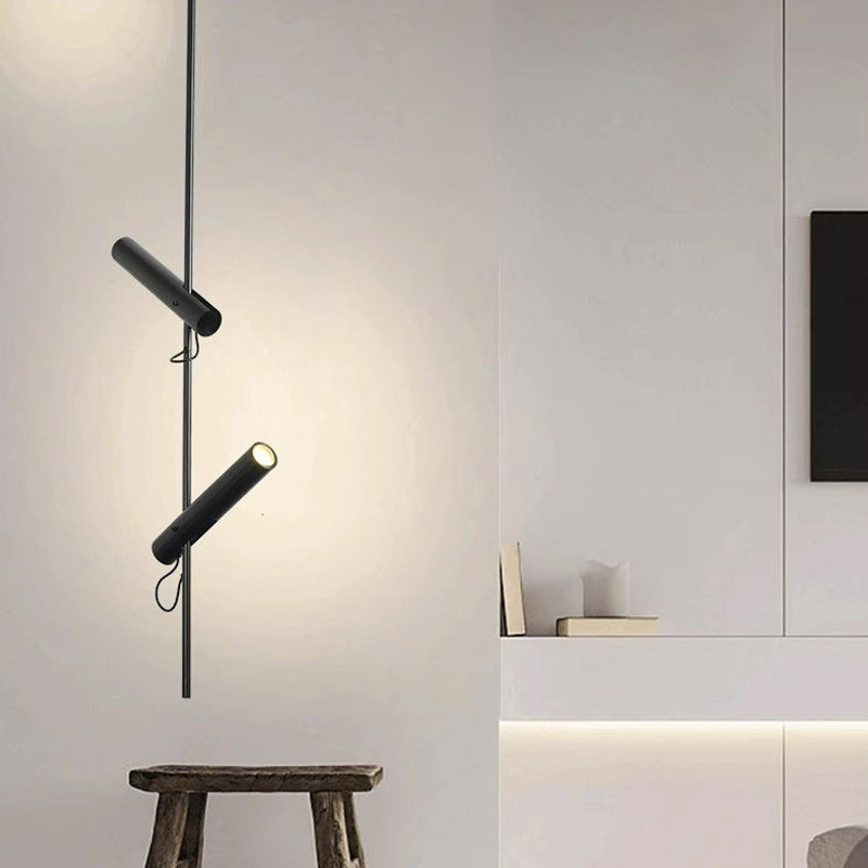 Modern Minimalist Cylindrical Linear Iron 2-Light Spotlight Chandelier For Living Room