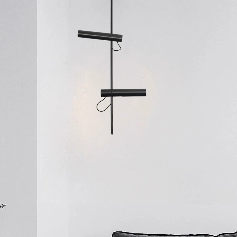 Modern Minimalist Cylindrical Linear Iron 2-Light Spotlight Chandelier For Living Room