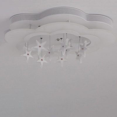 Modern Art Deco Cloud Shape Star Iron Acrylic LED Flush Mount Ceiling Light For Bedroom