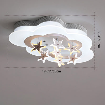 Modern Art Deco Cloud Shape Star Iron Acrylic LED Flush Mount Ceiling Light For Bedroom