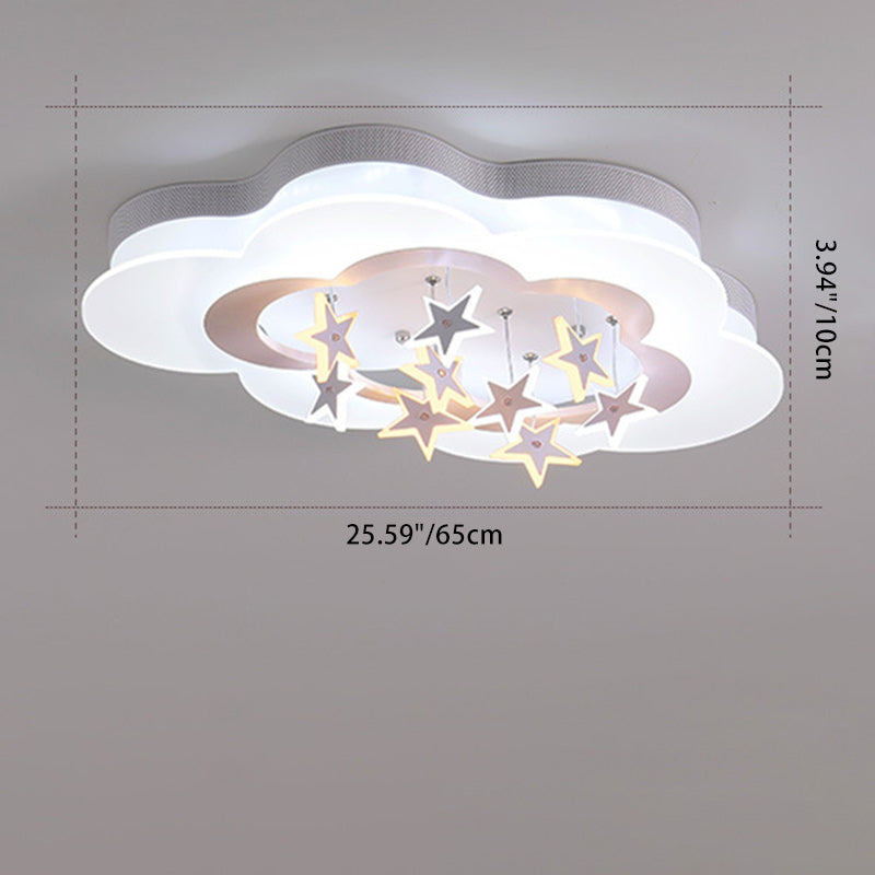 Modern Art Deco Cloud Shape Star Iron Acrylic LED Flush Mount Ceiling Light For Bedroom