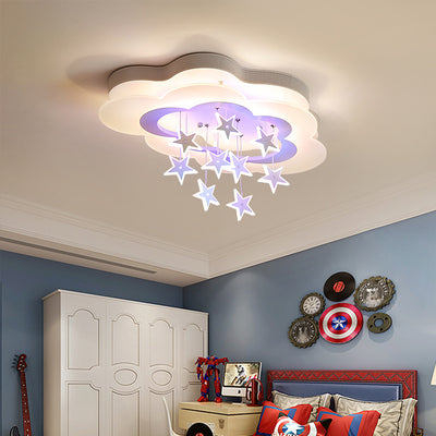 Modern Art Deco Cloud Shape Star Iron Acrylic LED Flush Mount Ceiling Light For Bedroom