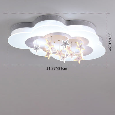 Modern Art Deco Cloud Shape Star Iron Acrylic LED Flush Mount Ceiling Light For Bedroom