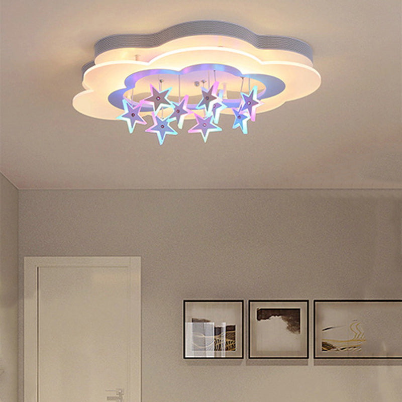 Modern Art Deco Cloud Shape Star Iron Acrylic LED Flush Mount Ceiling Light For Bedroom