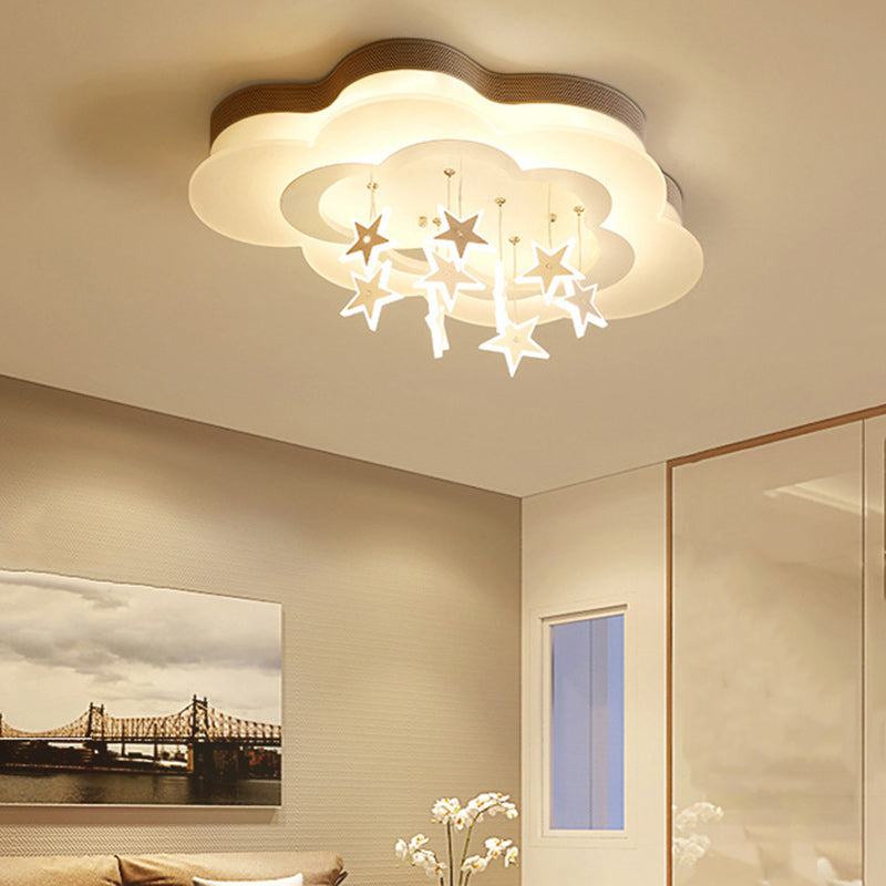 Modern Art Deco Cloud Shape Star Iron Acrylic LED Flush Mount Ceiling Light For Bedroom