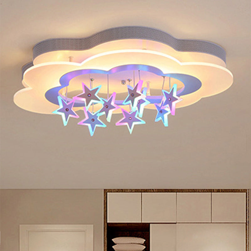 Modern Art Deco Cloud Shape Star Iron Acrylic LED Flush Mount Ceiling Light For Bedroom