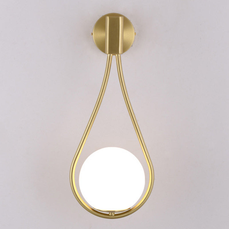 Modern Minimalist Round Water Drop Shape Orb Iron Glass 1-Light Wall Sconce Lamp For Bedroom