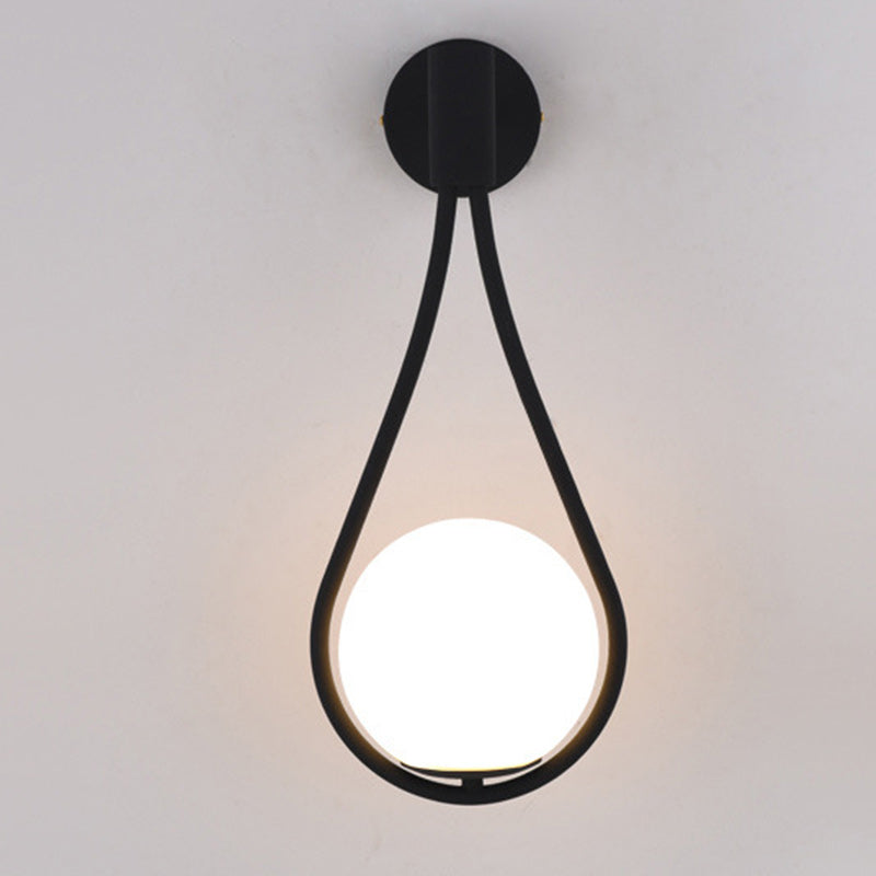 Modern Minimalist Round Water Drop Shape Orb Iron Glass 1-Light Wall Sconce Lamp For Bedroom