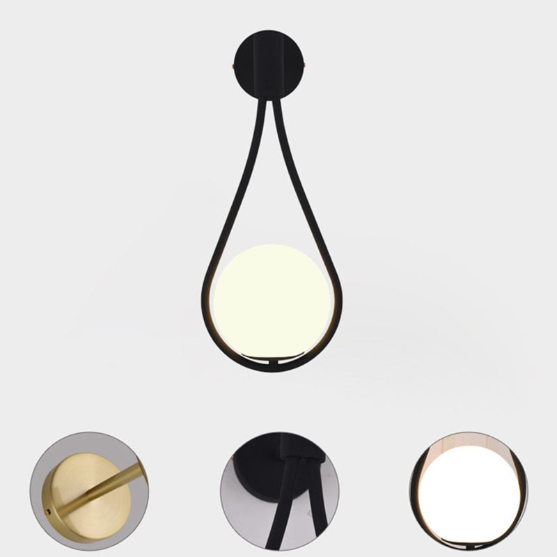 Modern Minimalist Round Water Drop Shape Orb Iron Glass 1-Light Wall Sconce Lamp For Bedroom