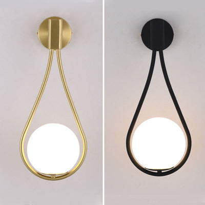 Modern Minimalist Round Water Drop Shape Orb Iron Glass 1-Light Wall Sconce Lamp For Bedroom