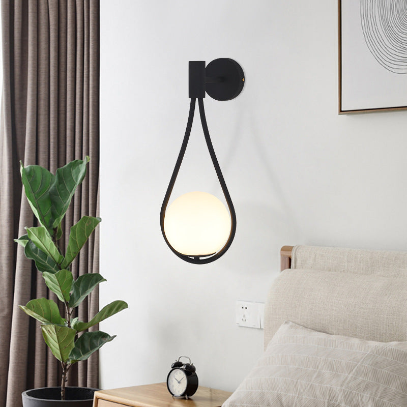 Modern Minimalist Round Water Drop Shape Orb Iron Glass 1-Light Wall Sconce Lamp For Bedroom