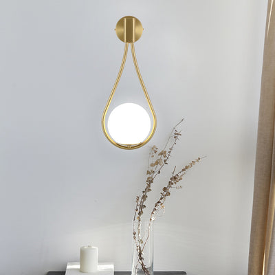 Modern Minimalist Round Water Drop Shape Orb Iron Glass 1-Light Wall Sconce Lamp For Bedroom