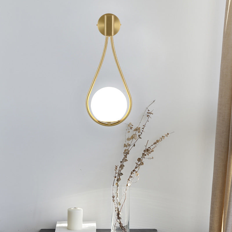 Modern Minimalist Round Water Drop Shape Orb Iron Glass 1-Light Wall Sconce Lamp For Bedroom