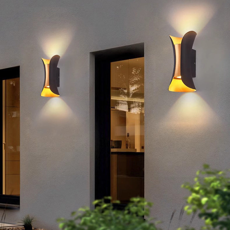 Modern Minimalist Waterproof Curved Cylindrical Aluminum Glass LED Wall Sconce Lamp For Outdoor