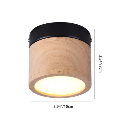 Modern Minimalist Round Cylinder Iron Rubberwood Acrylic LED Flush Mount Ceiling Light For Hallway