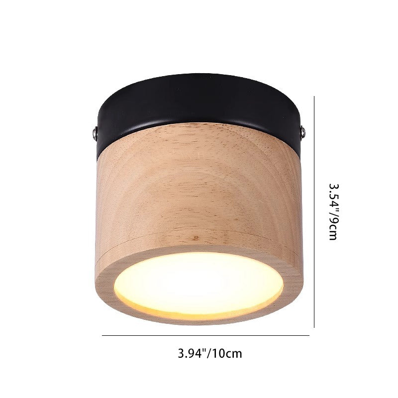 Modern Minimalist Round Cylinder Iron Rubberwood Acrylic LED Flush Mount Ceiling Light For Hallway