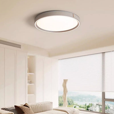 Modern Minimalist Round Dome Aluminum Iron Leather Acrylic LED Flush Mount Ceiling Light For Bedroom