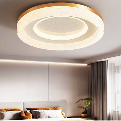 Modern Luxury Round Dome Hardware Acrylic Crystal Sand LED Flush Mount Ceiling Light For Bedroom