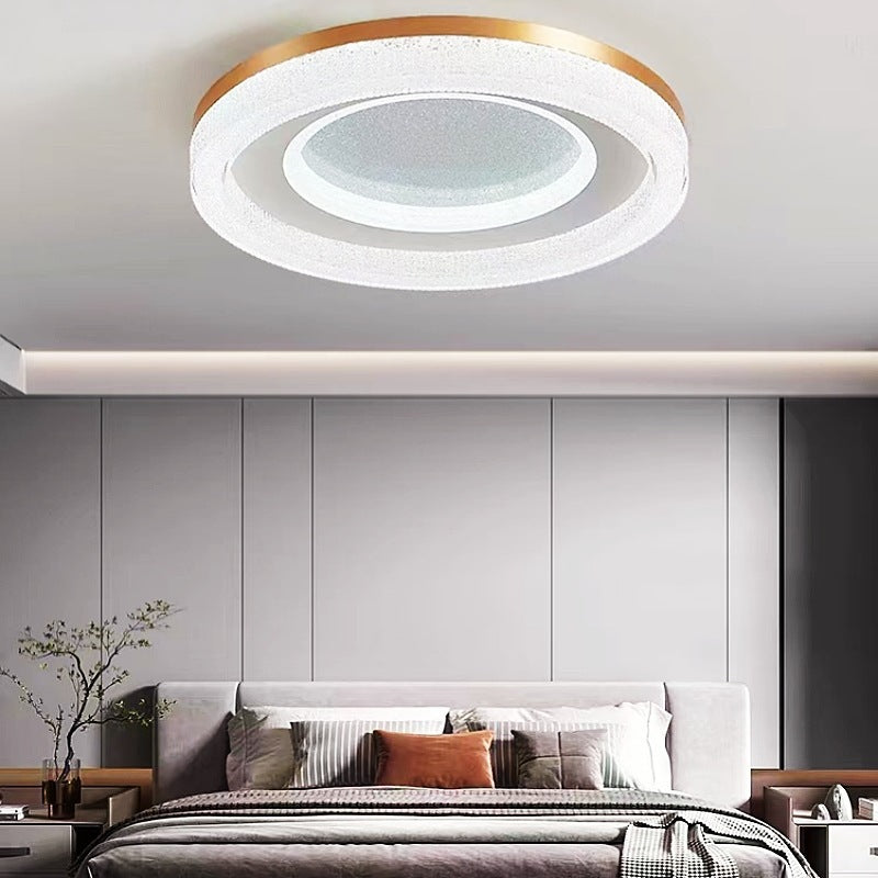 Modern Luxury Round Dome Hardware Acrylic Crystal Sand LED Flush Mount Ceiling Light For Bedroom