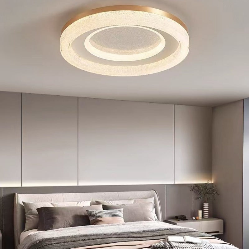 Modern Luxury Round Dome Hardware Acrylic Crystal Sand LED Flush Mount Ceiling Light For Bedroom