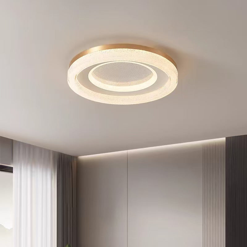 Modern Luxury Round Dome Hardware Acrylic Crystal Sand LED Flush Mount Ceiling Light For Bedroom