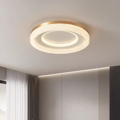 Modern Luxury Round Dome Hardware Acrylic Crystal Sand LED Flush Mount Ceiling Light For Bedroom