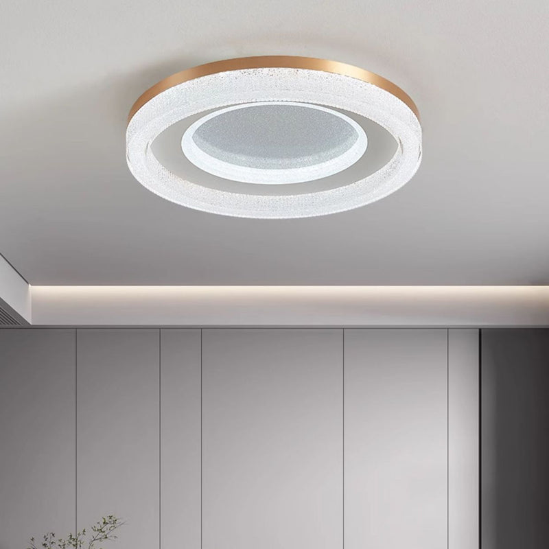 Modern Luxury Round Dome Hardware Acrylic Crystal Sand LED Flush Mount Ceiling Light For Bedroom