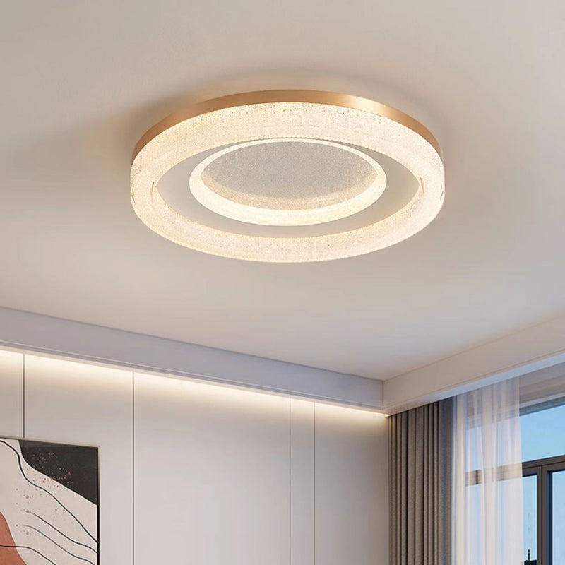 Modern Luxury Round Dome Hardware Acrylic Crystal Sand LED Flush Mount Ceiling Light For Bedroom