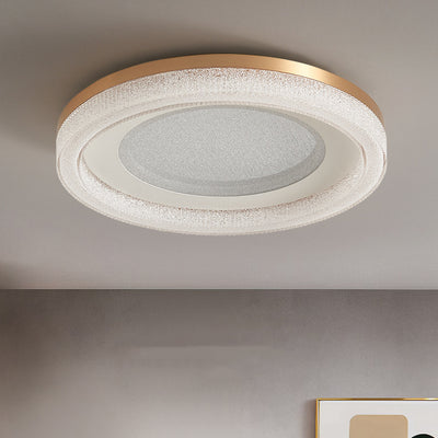 Modern Luxury Round Dome Hardware Acrylic Crystal Sand LED Flush Mount Ceiling Light For Bedroom