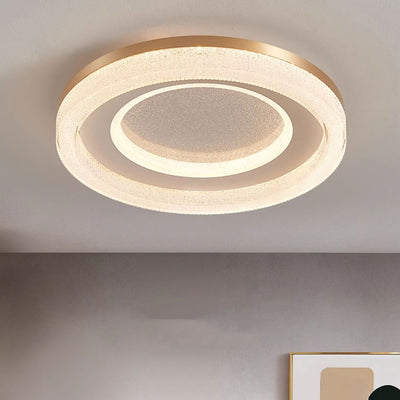 Modern Luxury Round Dome Hardware Acrylic Crystal Sand LED Flush Mount Ceiling Light For Bedroom