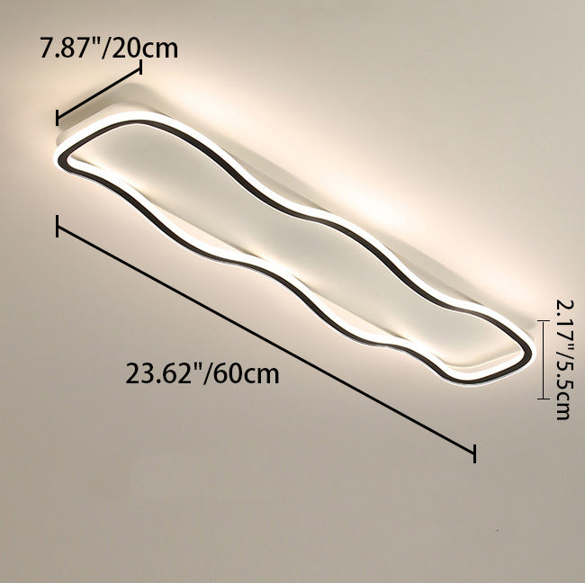 Contemporary Creative Rectangle Wave Linear Iron Aluminum Silicone LED Flush Mount Ceiling Light For Bedroom