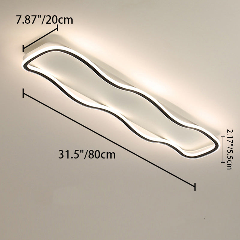 Contemporary Creative Rectangle Wave Linear Iron Aluminum Silicone LED Flush Mount Ceiling Light For Bedroom