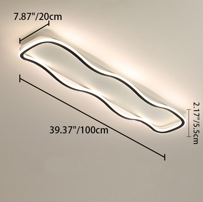 Contemporary Creative Rectangle Wave Linear Iron Aluminum Silicone LED Flush Mount Ceiling Light For Bedroom