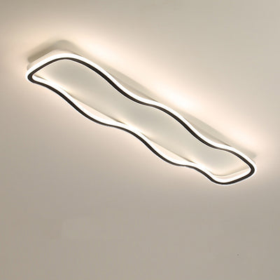 Contemporary Creative Rectangle Wave Linear Iron Aluminum Silicone LED Flush Mount Ceiling Light For Bedroom