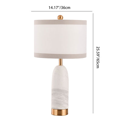 Modern Art Deco Cylinder Oval Fabric Marble Hardware 1-Light Table Lamp For Bedroom