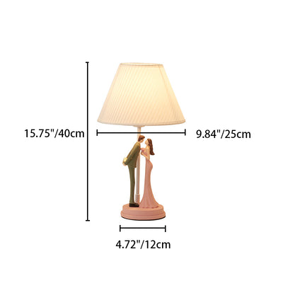 Modern Art Deco Wedding Couple Round Prism Resin Iron Fabric 1-Light Table Lamp For Bedroom